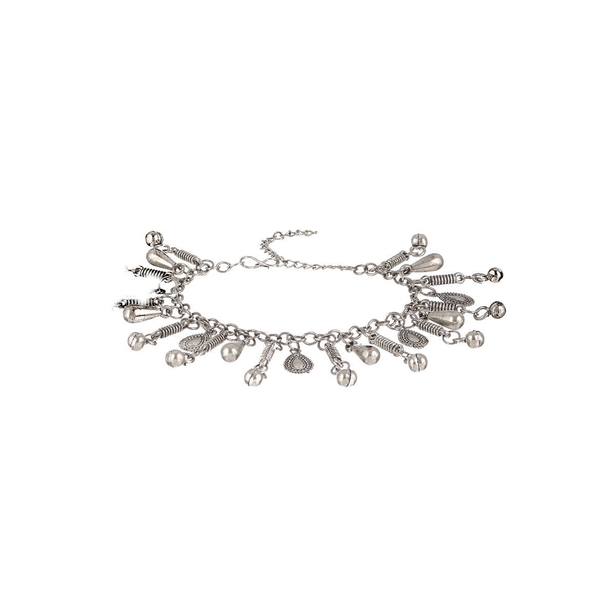Aatmana Set of 2 Oxidised Silver Plated & Charm Ghungroo Anklets