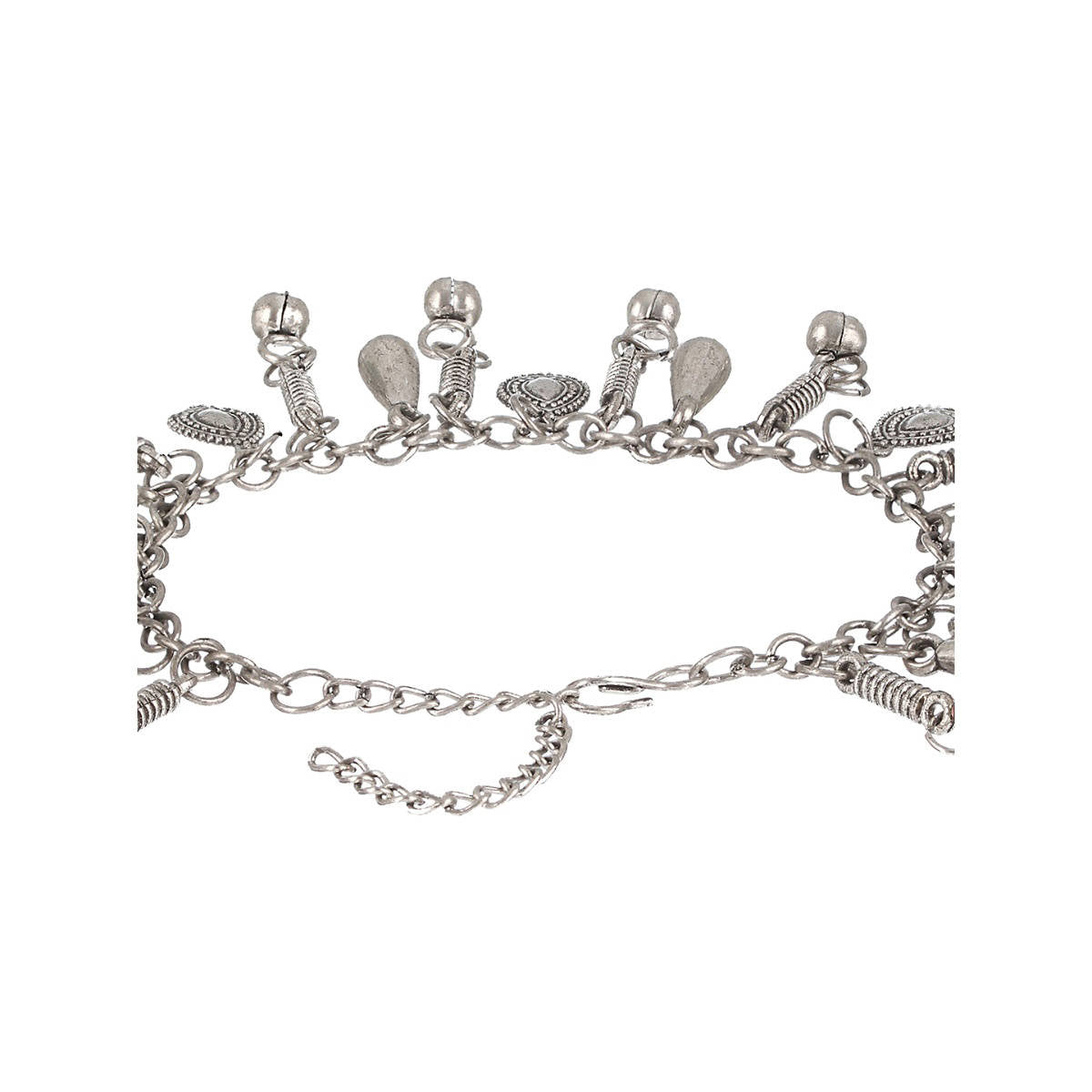 Aatmana Set of 2 Oxidised Silver Plated & Charm Ghungroo Anklets
