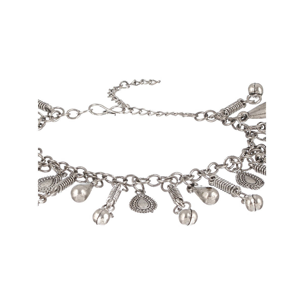 Aatmana Set of 2 Oxidised Silver Plated & Charm Ghungroo Anklets
