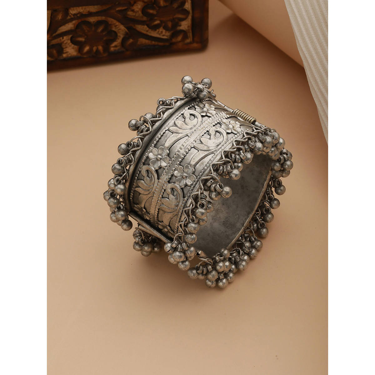 Aatmana German Silver Oxidised Silver Plated Bangle Style Bracelet