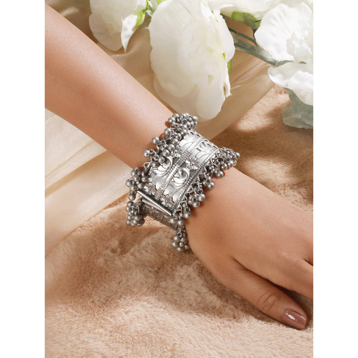 Aatmana German Silver Oxidised Silver Plated Bangle Style Bracelet