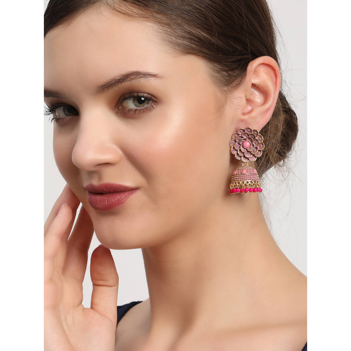 Aatmana Traditional Gold Plated Enamelled Party Wear Jhumka Earring