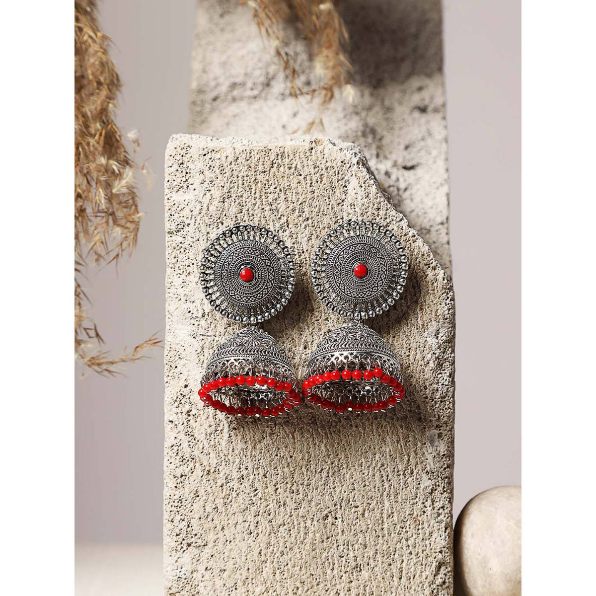 Aatmana Traditional Silver Plated Drop Jhumka Earring