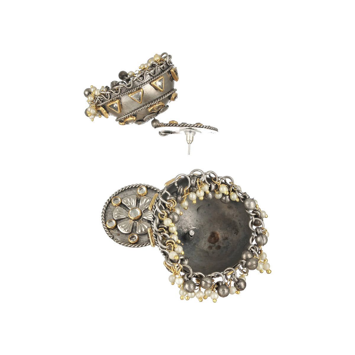 Aatmana Silver Plated Kundan Studded Dome Shaped Jhumkas Earrings