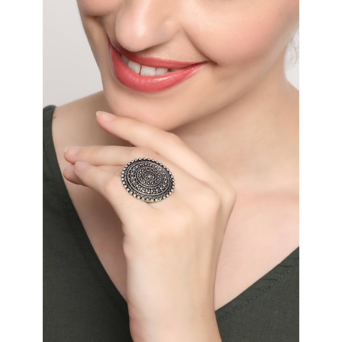 Aatmana German Silver Oxidised Peacock Jewellery Set