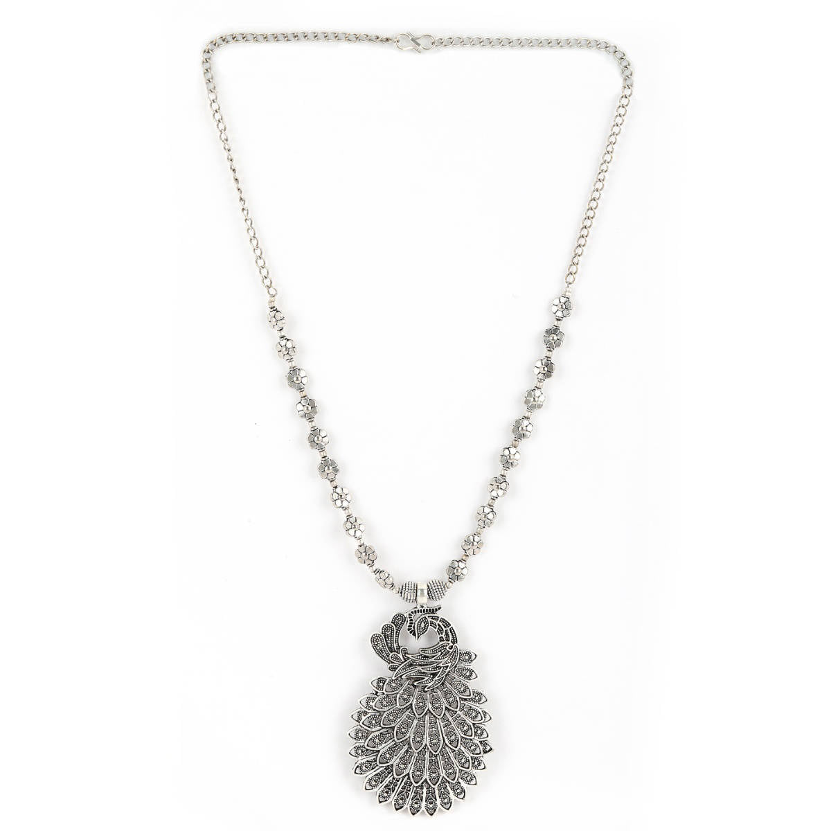 Aatmana German Silver Oxidised Peacock Jewellery Set