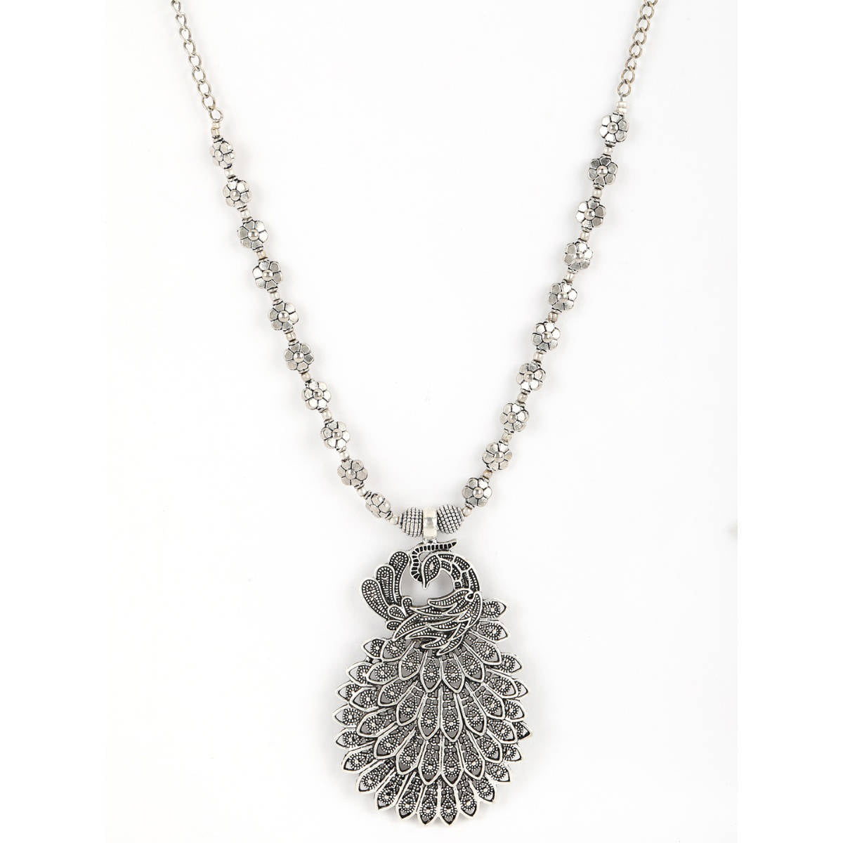 Aatmana German Silver Oxidised Peacock Jewellery Set
