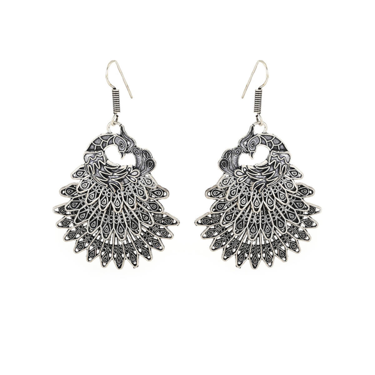 Aatmana German Silver Oxidised Peacock Jewellery Set