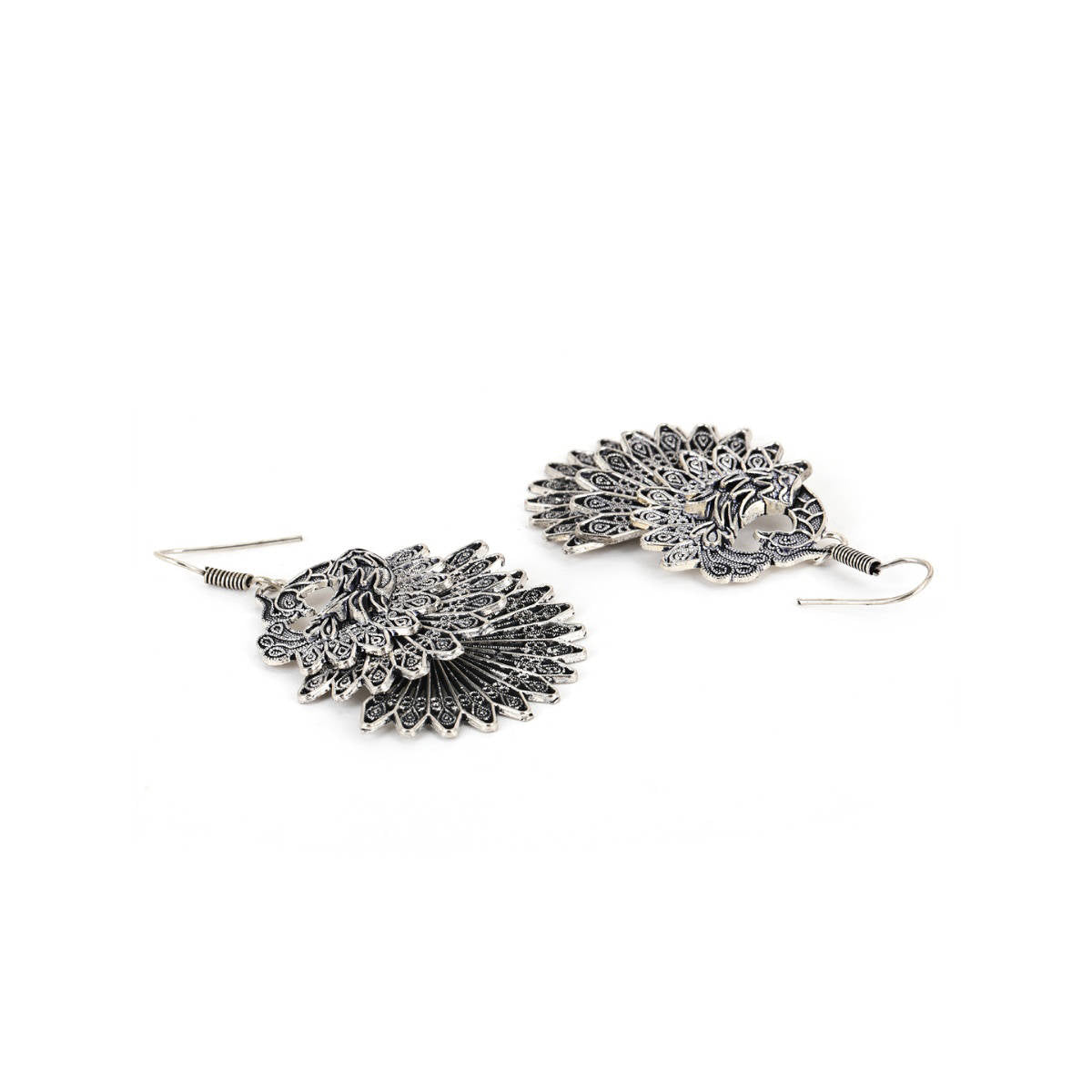 Aatmana German Silver Oxidised Peacock Jewellery Set