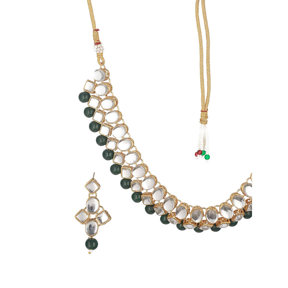 Aatmana Gold Toned Kundan & Green Beads Jewellery Set