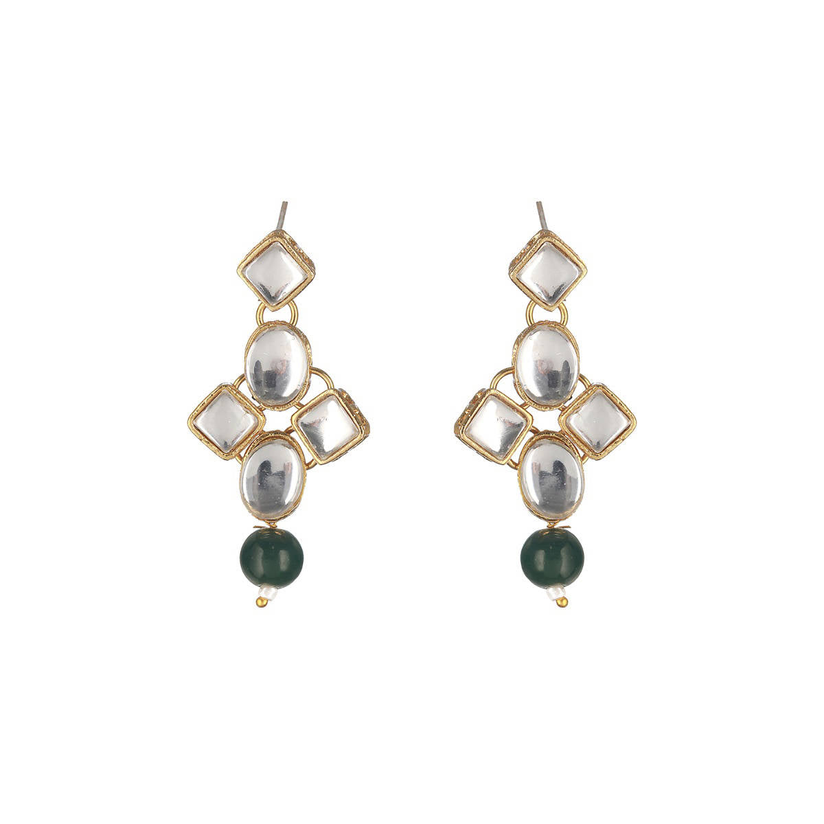 Aatmana Gold Toned Kundan & Green Beads Jewellery Set