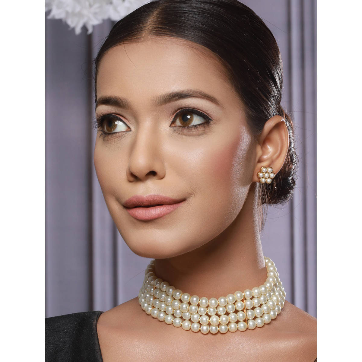 Aatmana White Gold Plated Studded Pearls Jewellery Set