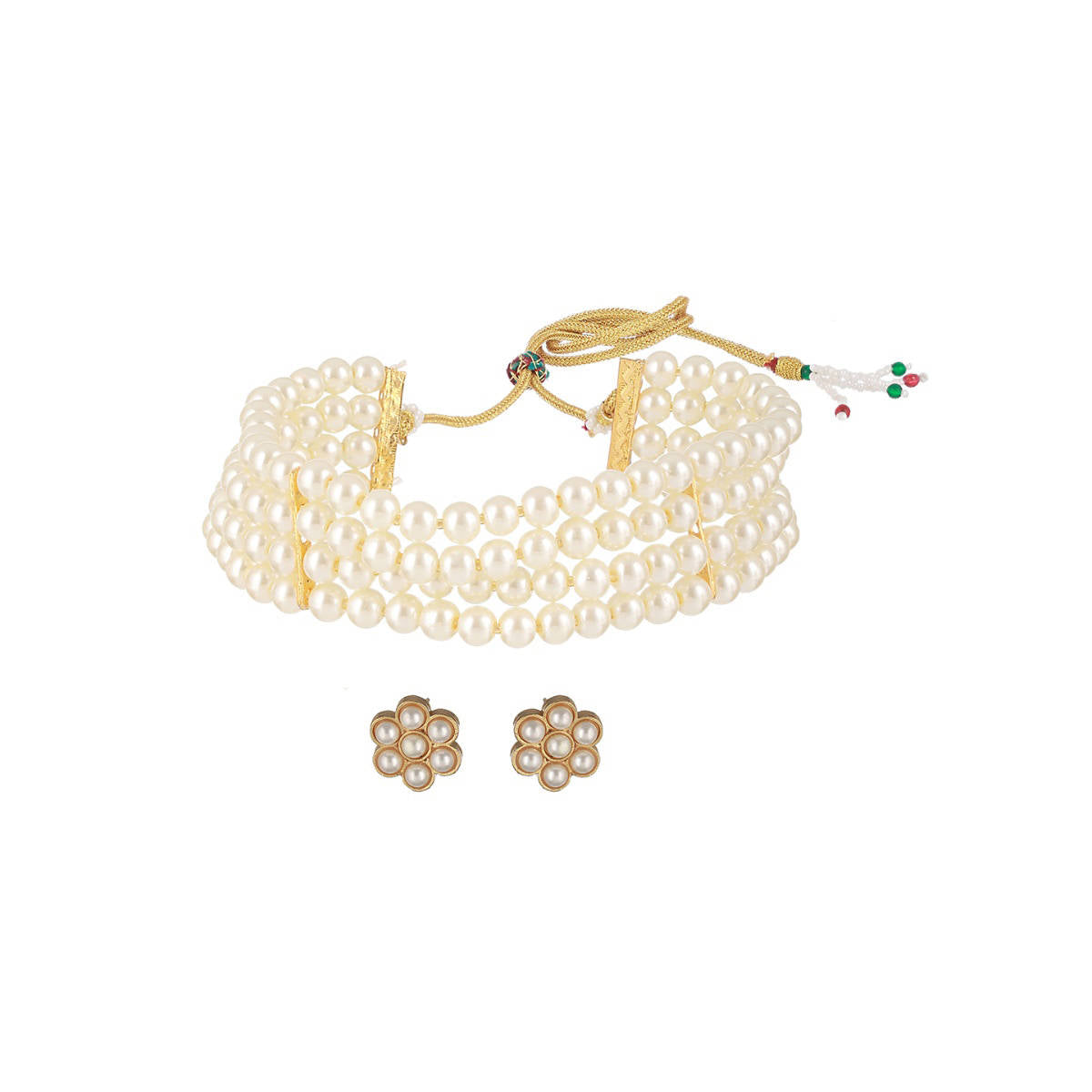 Aatmana White Gold Plated Studded Pearls Jewellery Set