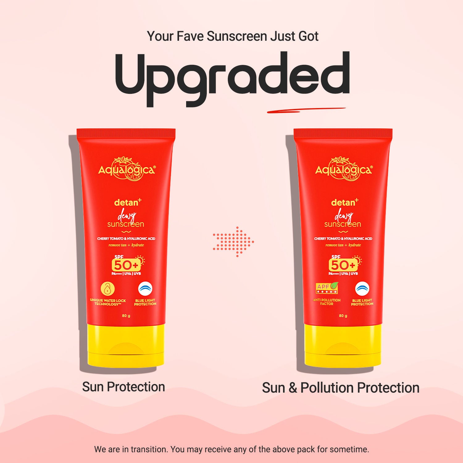 Aqualogica Detan+ SPF 50+ PA++++, Cherry Tomato, HA, APF, In-Vivo Tested (80g)