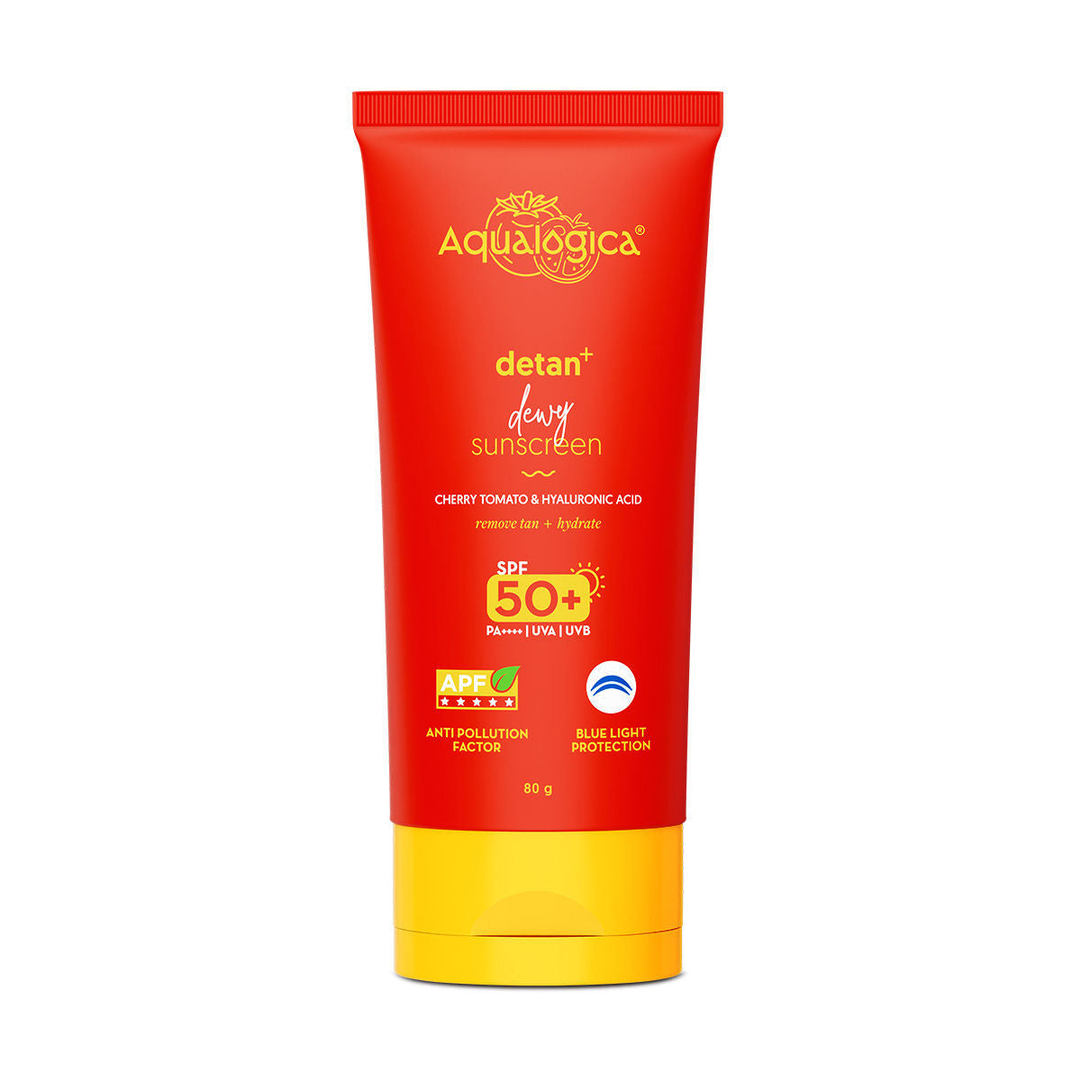 Aqualogica Detan+ SPF 50+ PA++++, Cherry Tomato, HA, APF, In-Vivo Tested (80g)