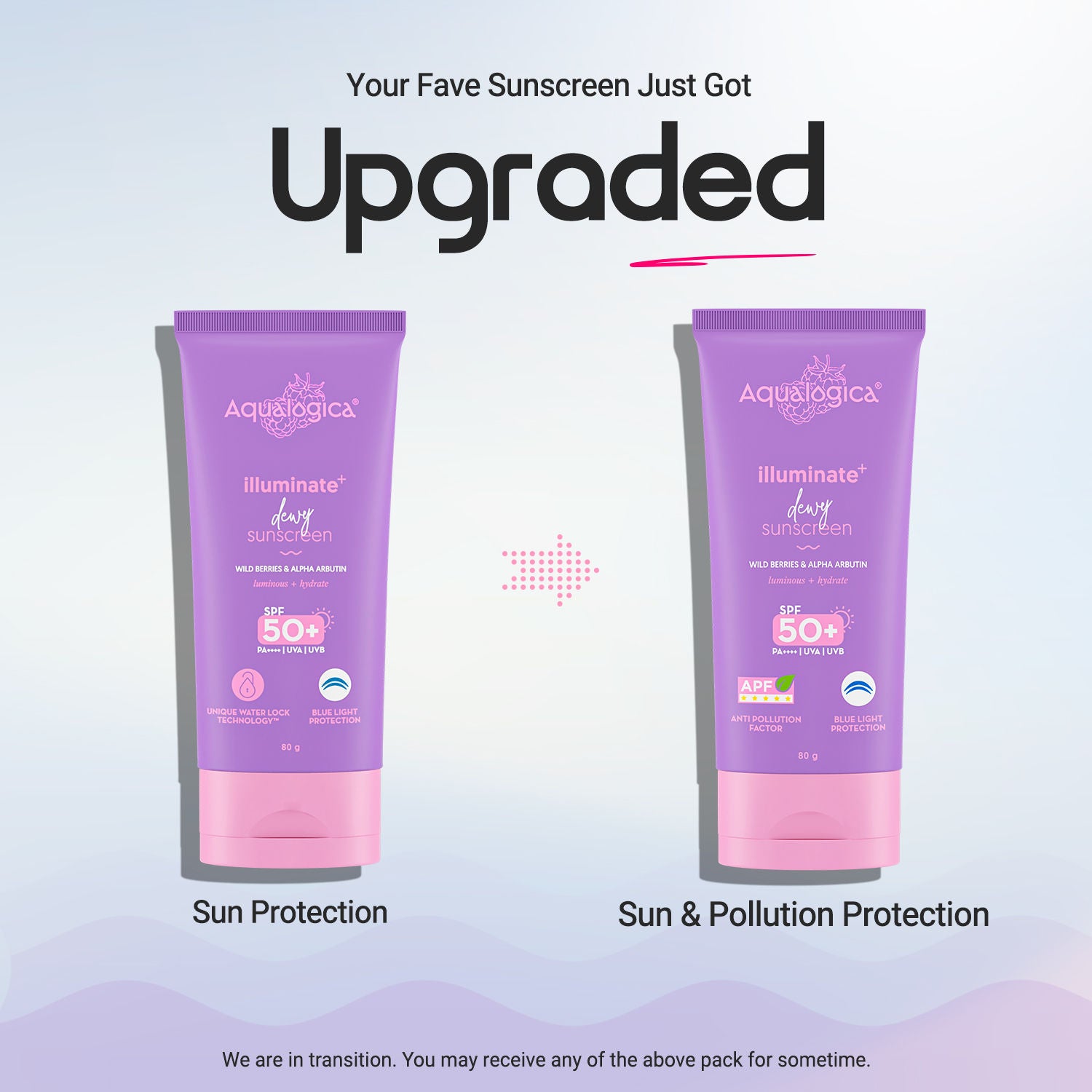 Aqualogica Illuminate+ SPF 50+ PA++++, Berries, Alpha Arbutin, APF, In-Vivo Tested (80 g)