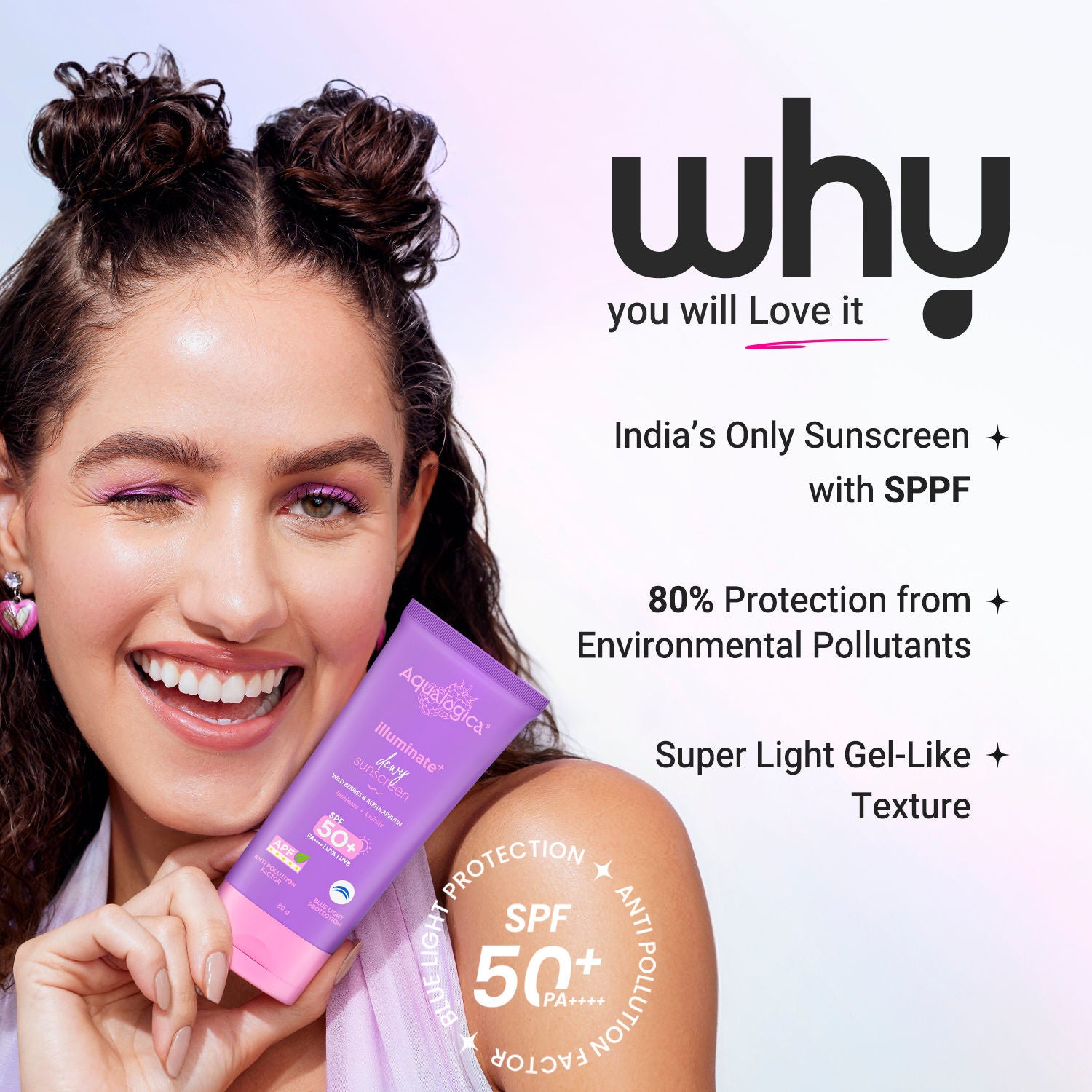 Aqualogica Illuminate+ SPF 50+ PA++++, Berries, Alpha Arbutin, APF, In-Vivo Tested (80 g)