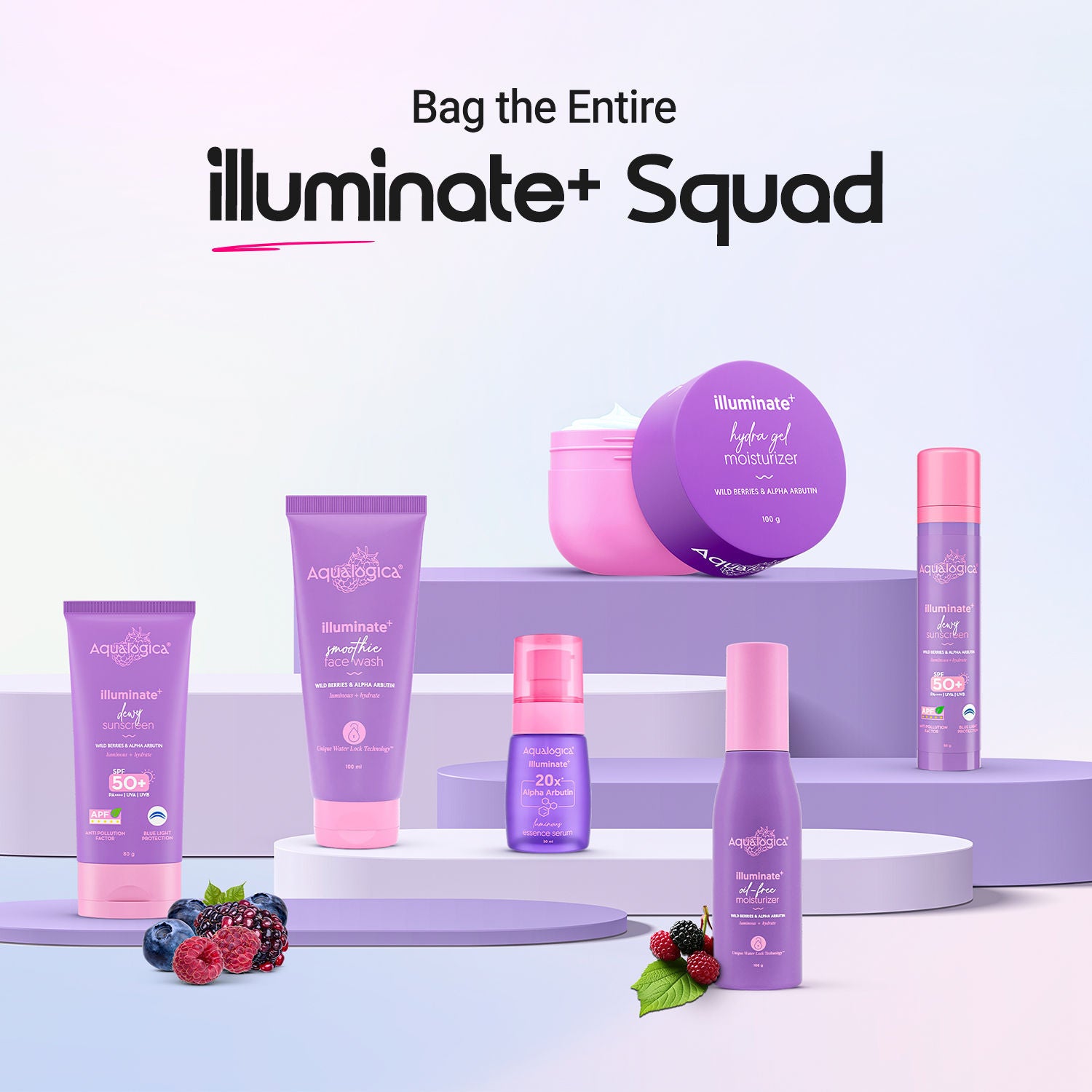 Aqualogica Illuminate+ SPF 50+ PA++++, Berries, Alpha Arbutin, APF, In-Vivo Tested (80 g)