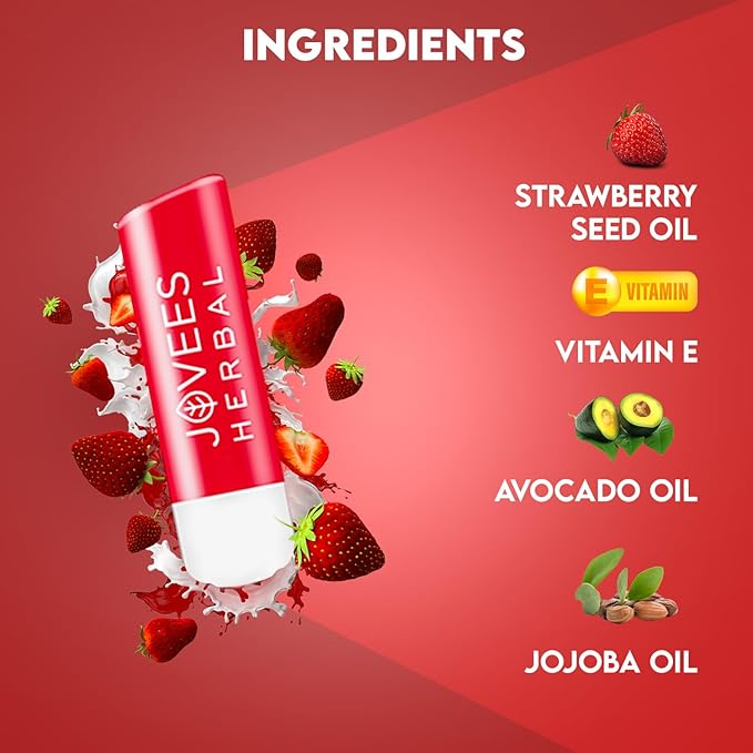 Jovees Herbal Strawberry High Gloss Lip Balm For Soft, Glossy And Supple Lips | 24 Hour Hydration | Rejuvenates Dark, Pigmented, Dry, Chapped And Discoloration