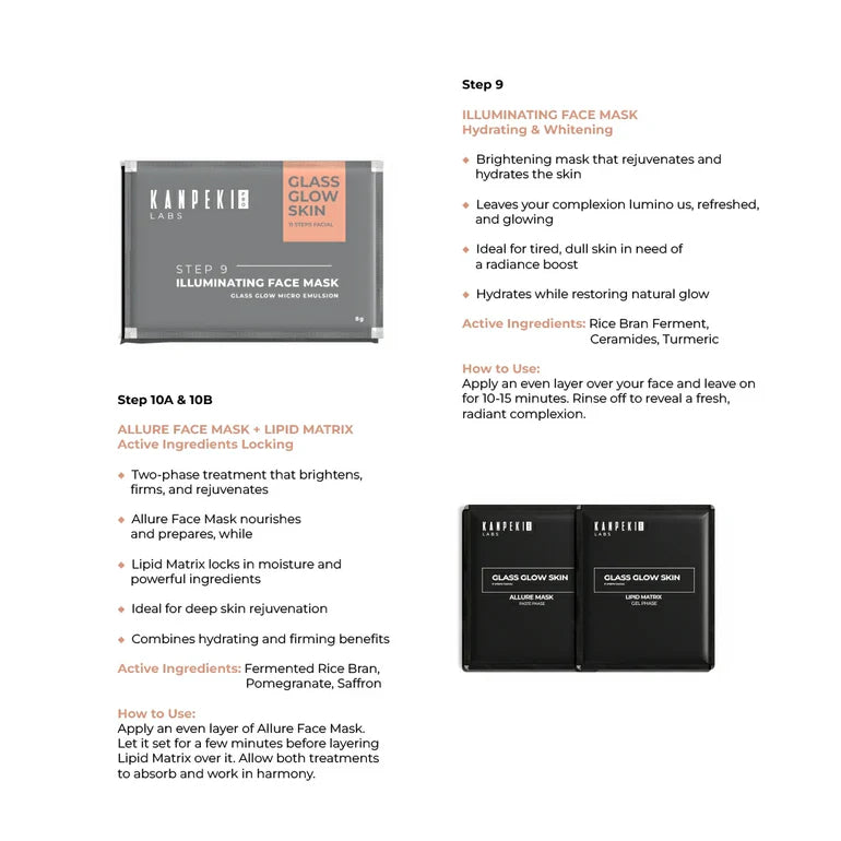 Kanpeki - Glass Glow Skin 11 Steps Facial (Brightening Hydrating Nourishing)