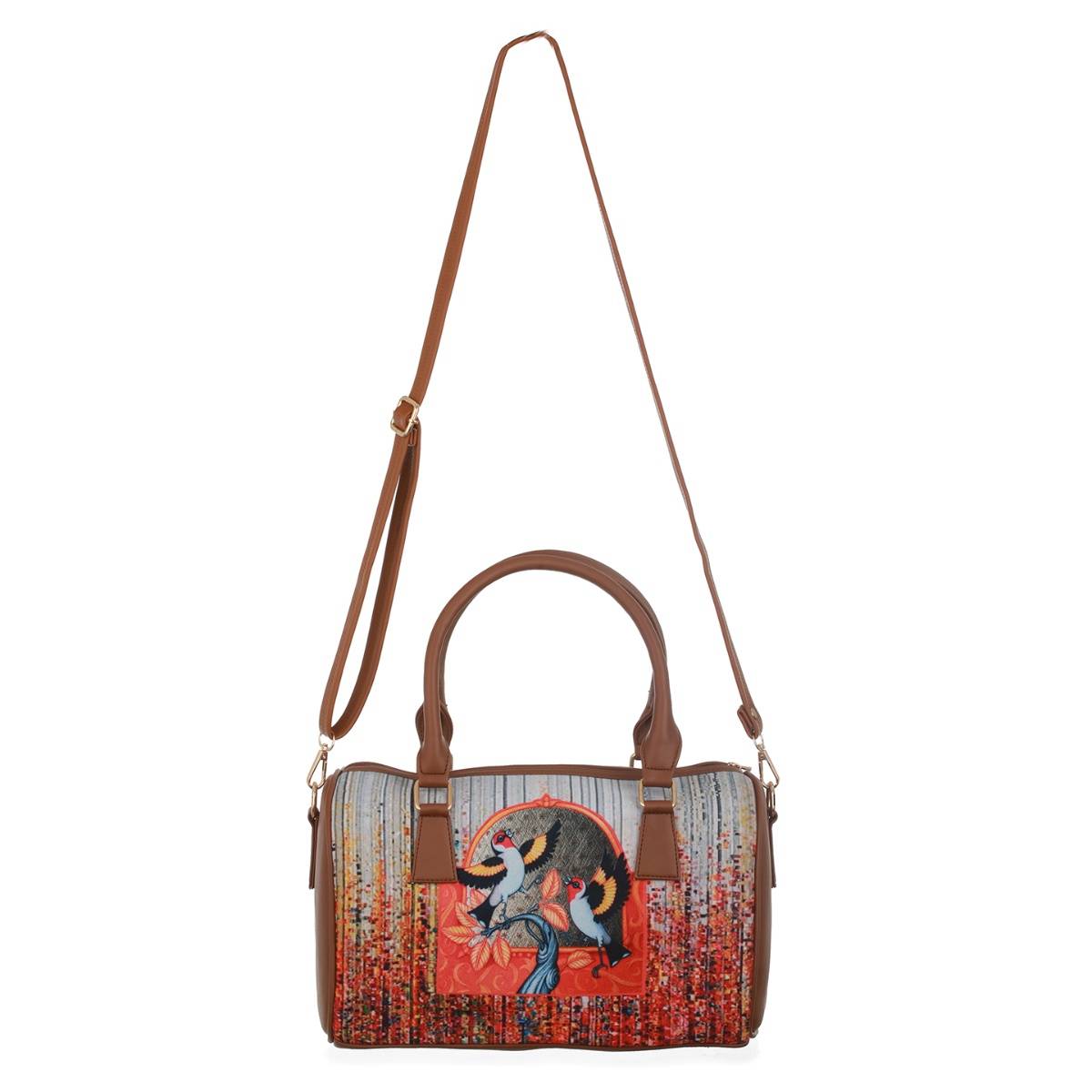 Aatmana Multi-color Bird Motifs Printed Structured Handheld Bag