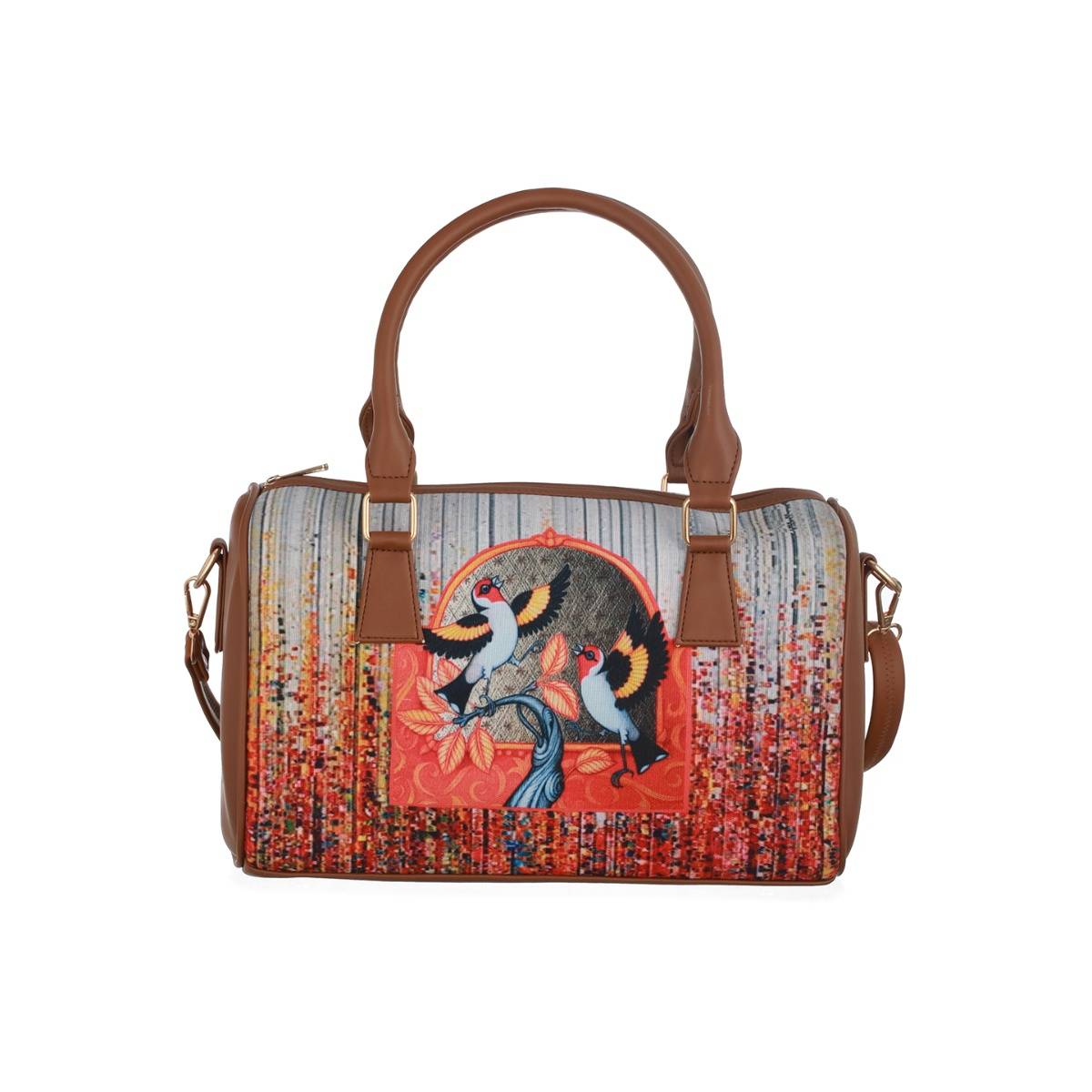 Aatmana Multi-color Bird Motifs Printed Structured Handheld Bag