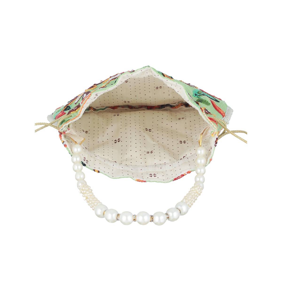 Aatmana Green Multi-coloured Leaf Pattern Potli Bag