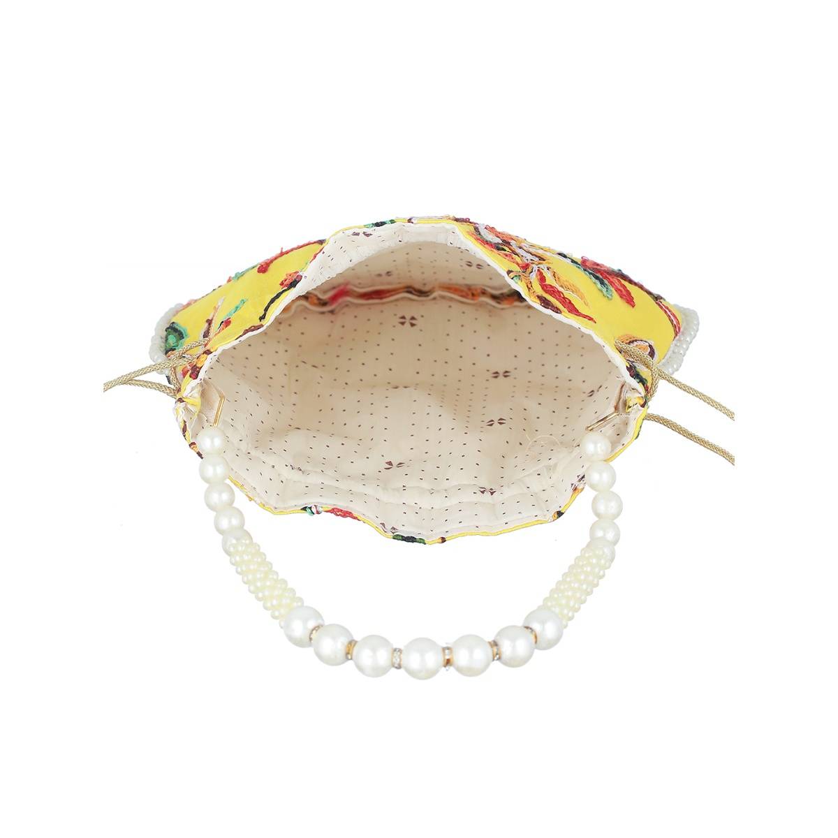 Aatmana Yellow Multi-coloured Leaf Pattern Potli Bag