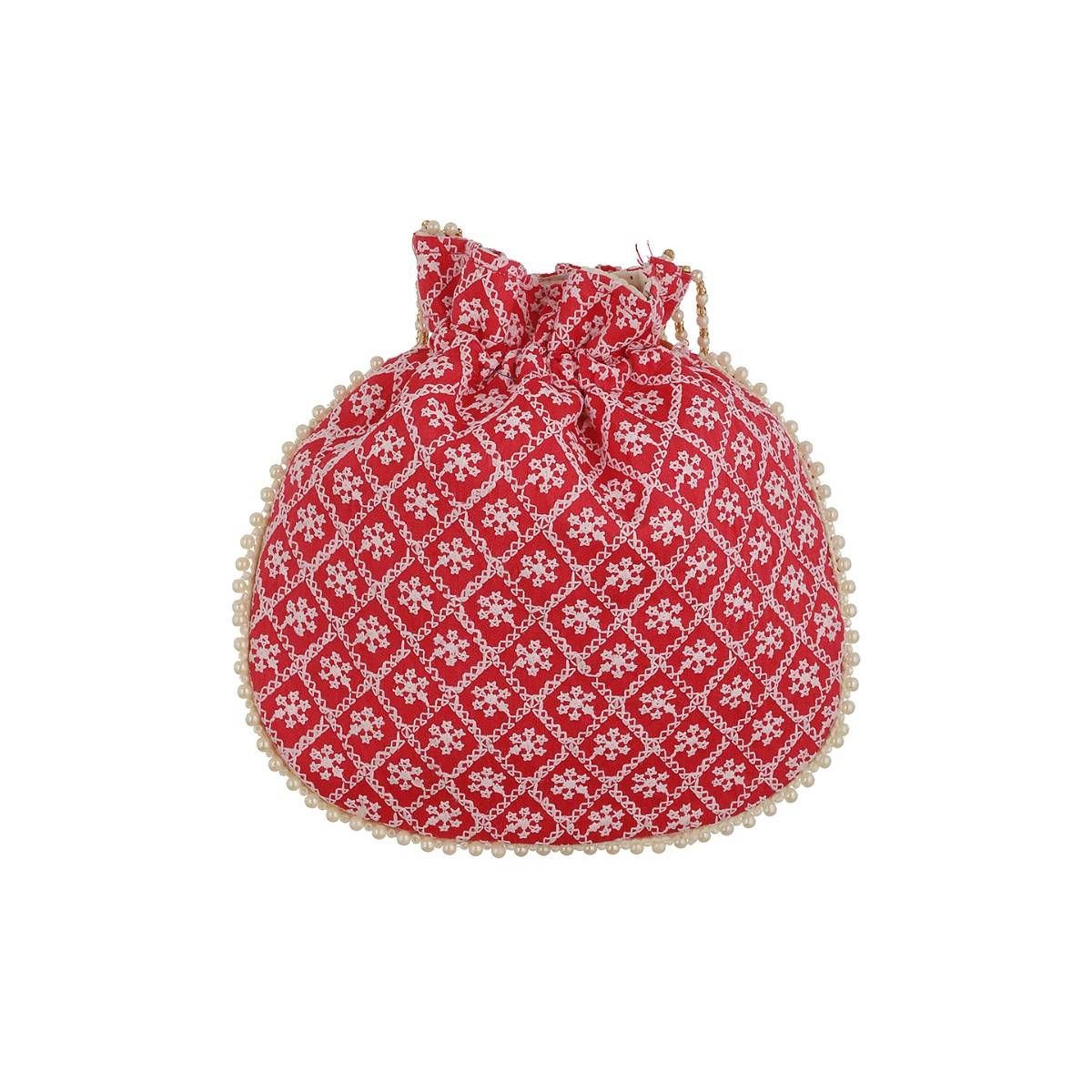Aatmana Pink & Gold-Toned Chikan Embroidered Work Potlid Clutch