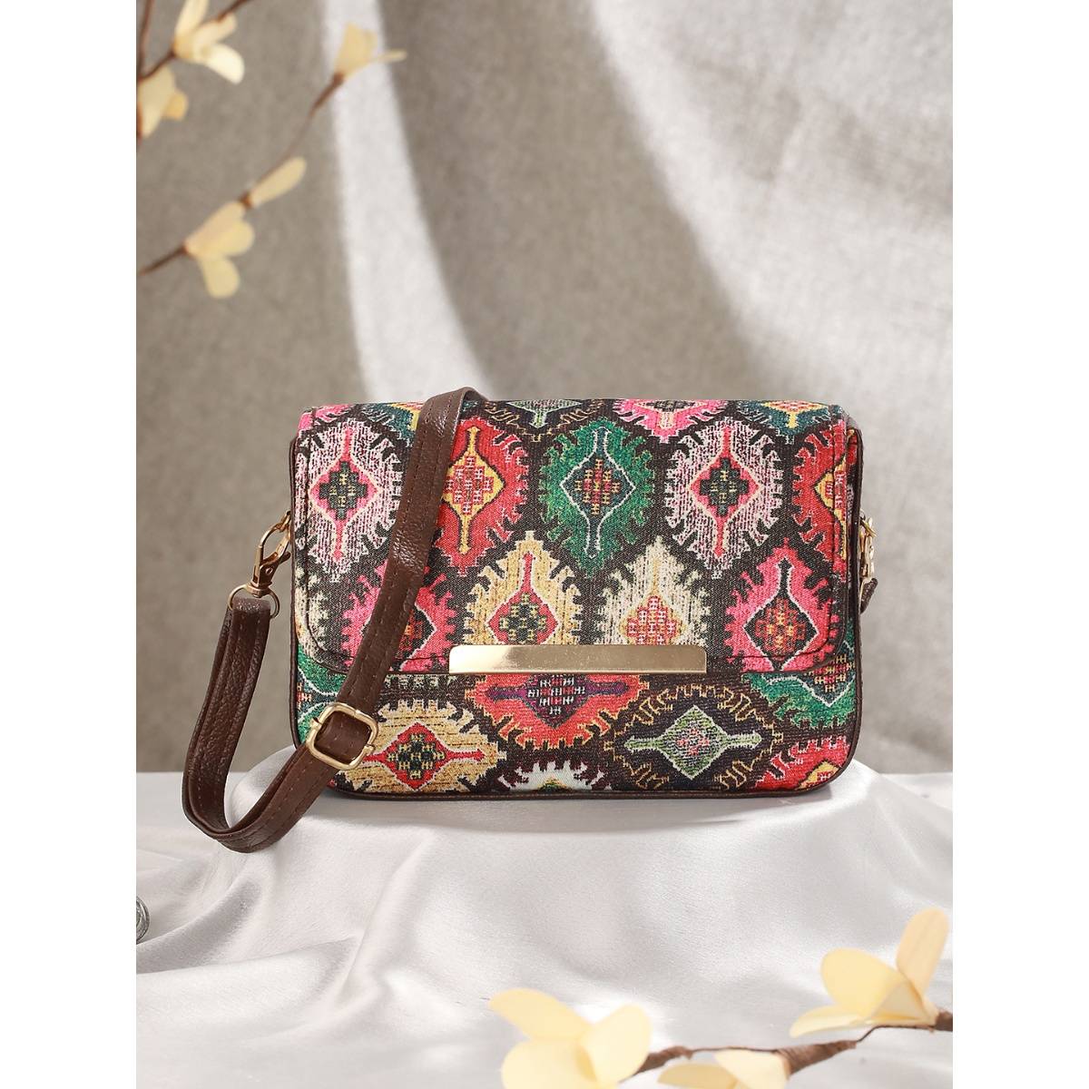Aatmana Ethnic Motifs Printed Structured Sling Bag · Free Size