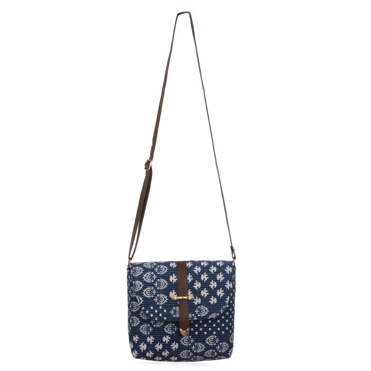 Aatmana Blue & White Printed Sling Bag