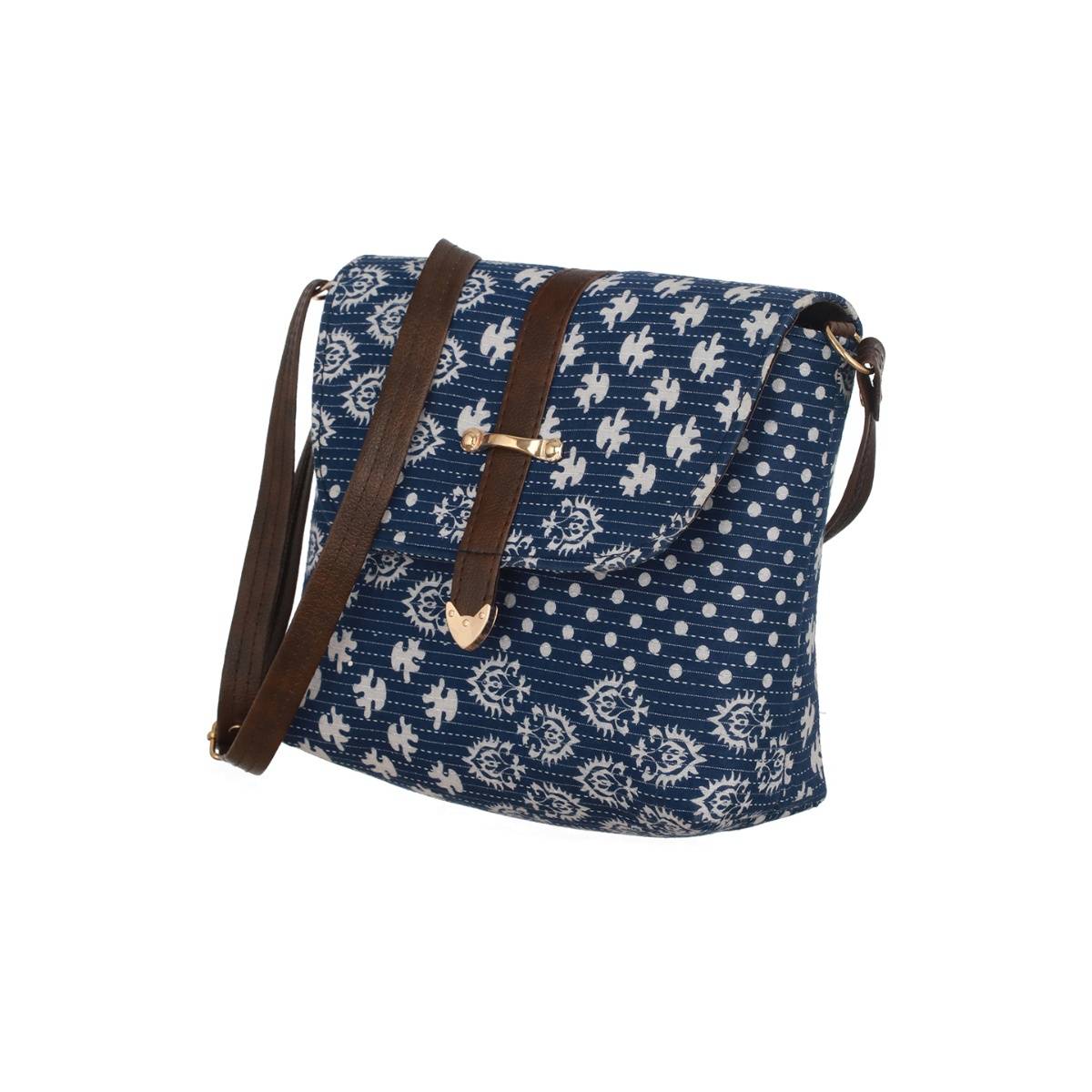 Aatmana Blue & White Printed Sling Bag