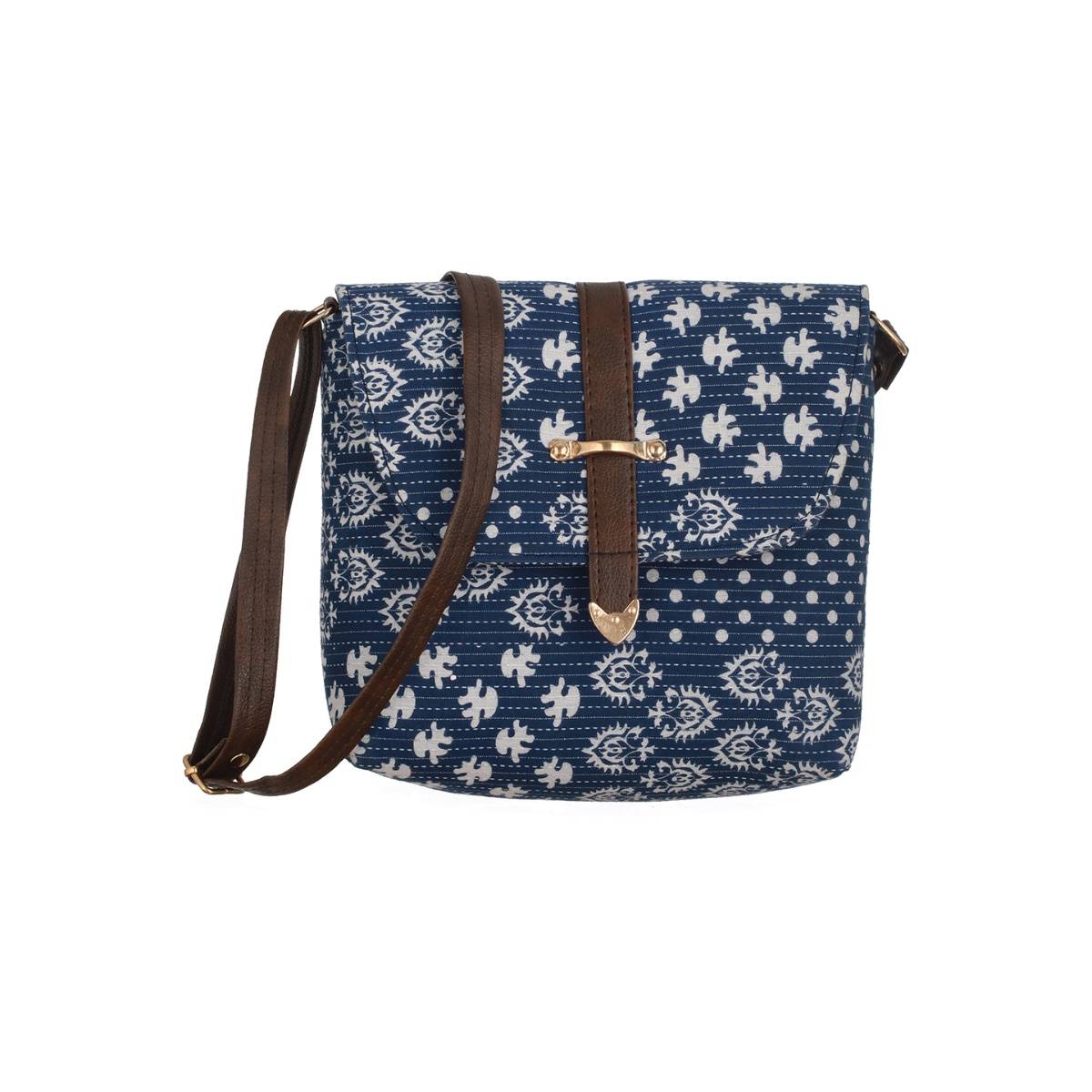 Aatmana Blue & White Printed Sling Bag