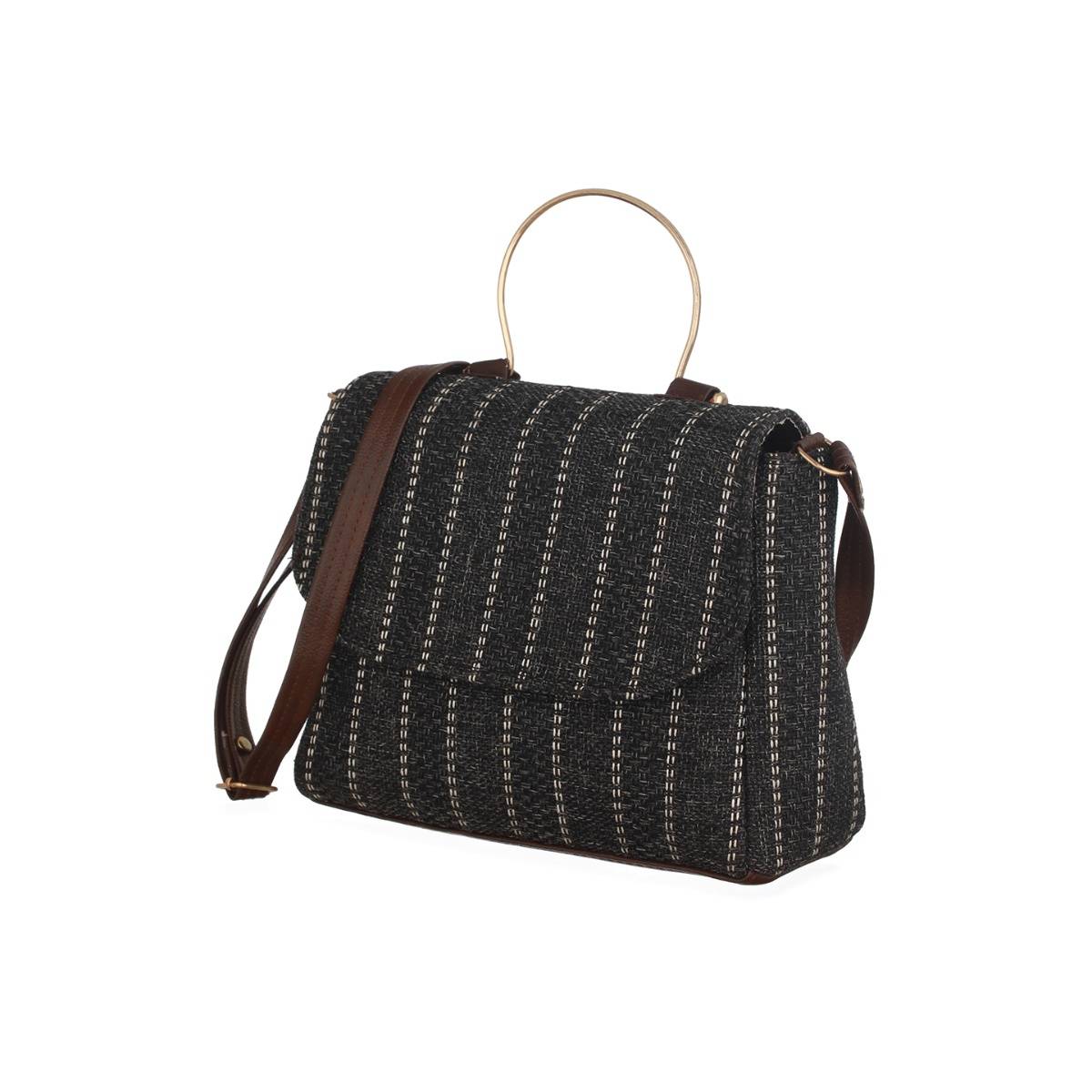 Aatmana Grey Black & White Striped Hand Bag