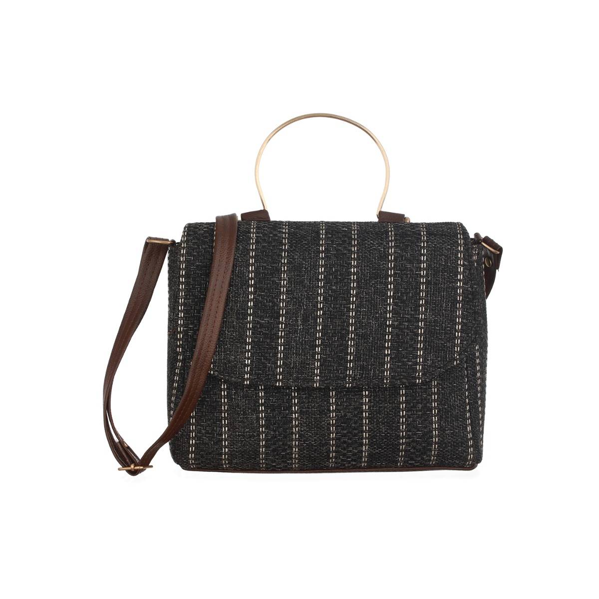Aatmana Grey Black & White Striped Hand Bag