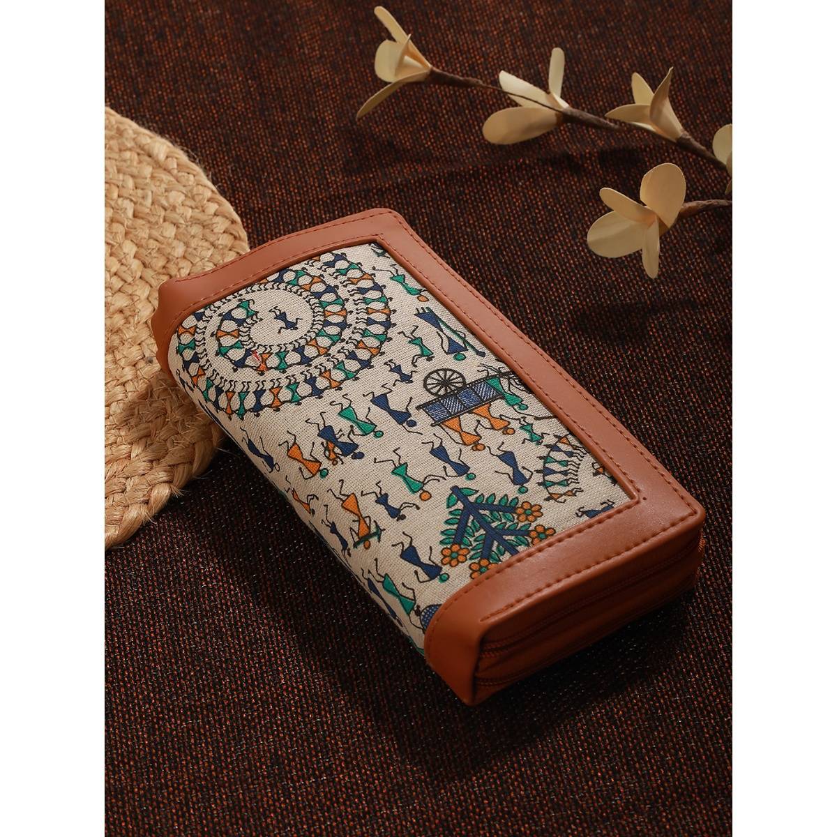 Aatmana Women White & Blue Printed Pu Zip Around Wallet · Free Size