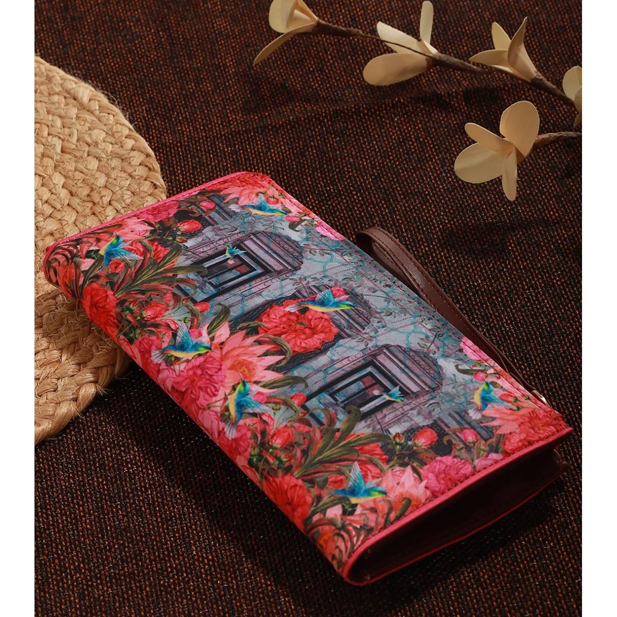 Aatmana Women Blue & Pink Printed Zip Around Wallet · Free Size