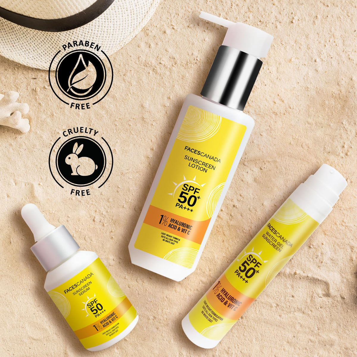 FACES CANADA Water Gel Sunscreen, 50g | SPF 50 PA+++ | Protects From UVA, UVB & Blue-Light Rays | 1% Hyaluronic Acid & Vitamin C | Lightweight | No White Cast |