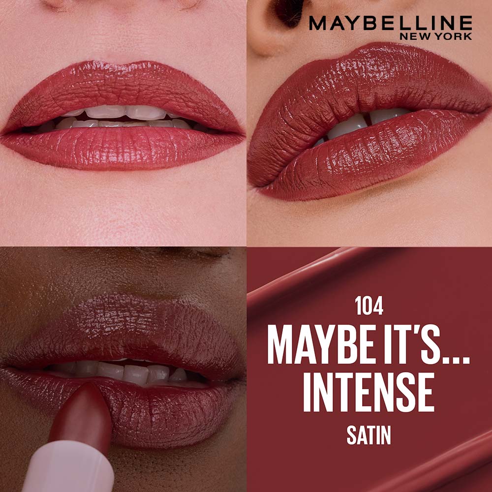 Maybelline Serum Satin Lipstick - 8Hr hydration, One-Swipe Bold Color - 104 Maybe It's Intense