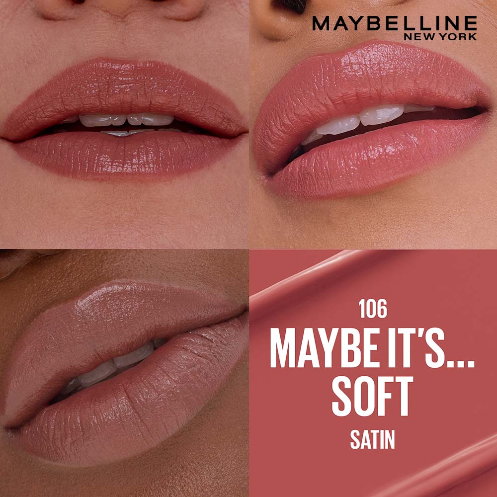 Maybelline Serum Satin Lipstick - 8Hr hydration, One-Swipe Bold Color - 106 Maybe It's Soft