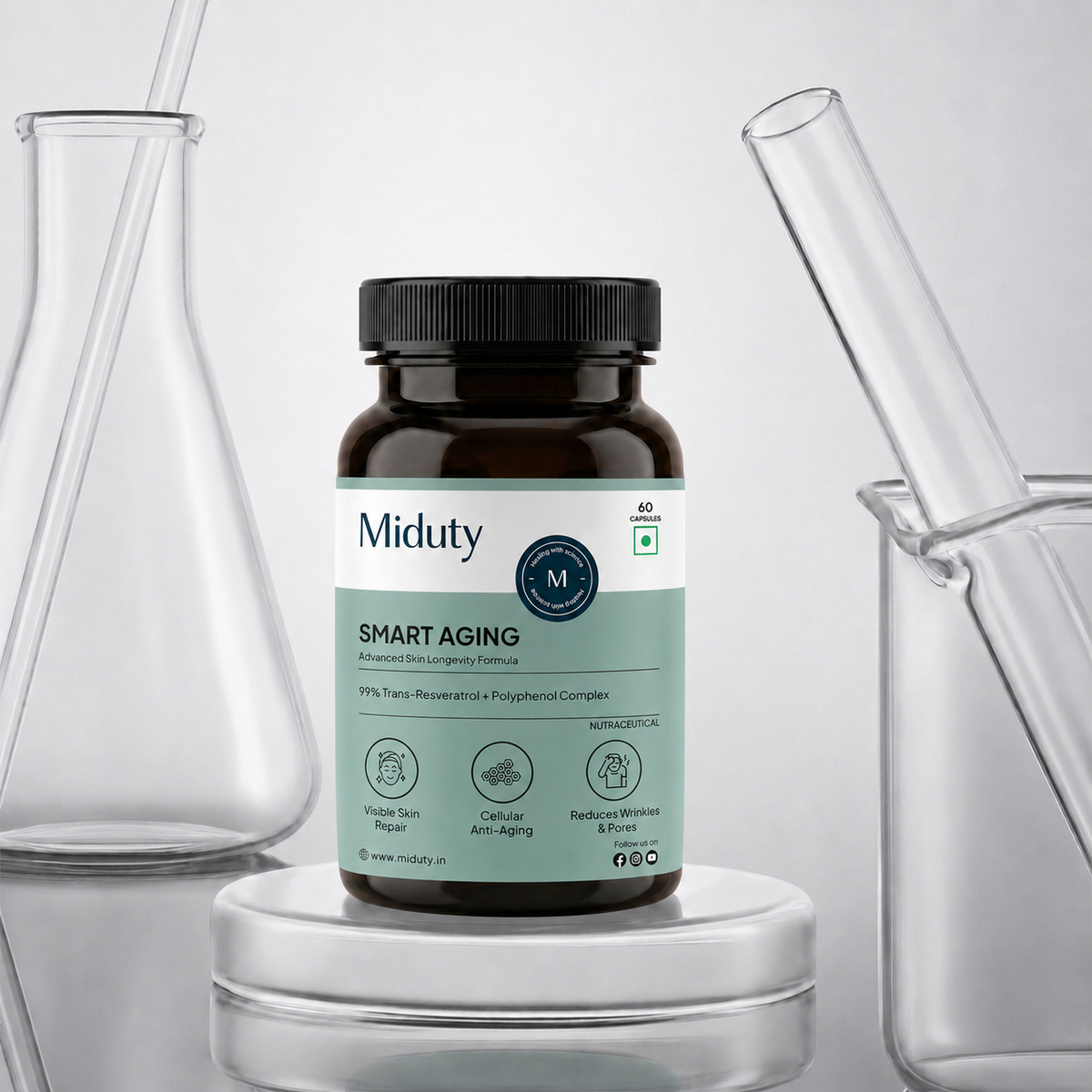 Miduty Smart Aging | Trans-Resveratrol 99% | Antioxidant Supplement for Skin