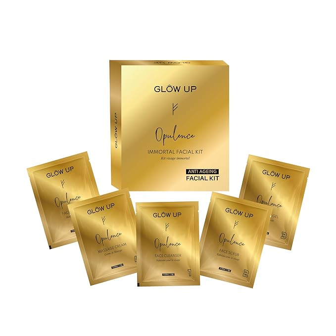 Glow Up Opulence Immortal Anti-ageing Facial Kit| 24k Gold Pigment| Collagen| Peptide | Improves Fine Lines | Reduces signs of Ageing | 5 Step | One Time | Luxu