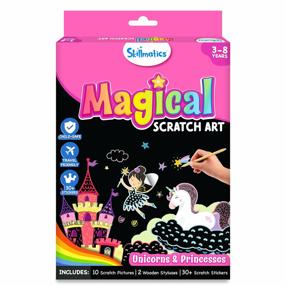 Skillmatics Travel Friendly Magical Scratch Art Book: Unicorns & Princesses (ages 3-8)