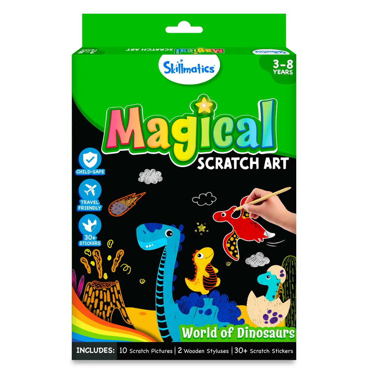 Skillmatics Travel Friendly Magical Scratch Art Book: World of Dinosaurs (ages 3-8)