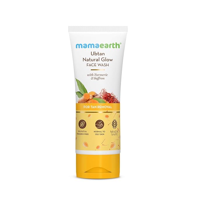 Mamaearth Ubtan Natural Glow Face Wash with Turmeric & Saffron | For Tan Removal & Skin brightening | SLS & Paraben Free | For All Skin Type | For Men & Women |