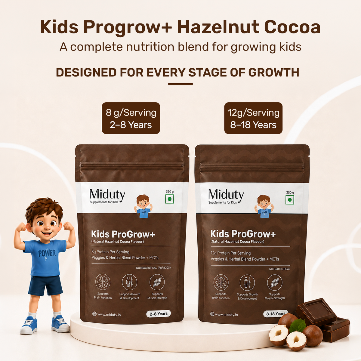 Miduty KIDS PROGROW+ HAZELNUT COCOA 2-8 Years / HAZELNUT