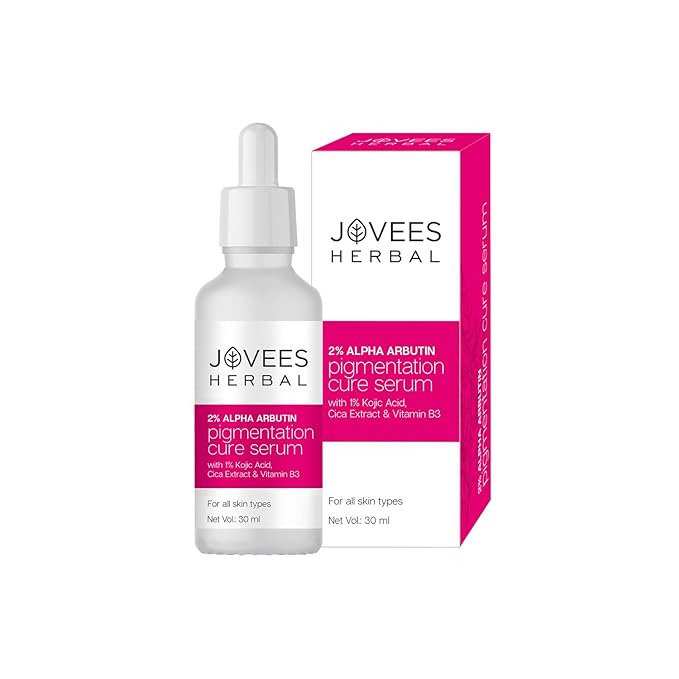 Jovees Herbal 2% Alpha Arbutin Pigmentation Cure Serum With 1% Kojic Acid, Cica Extract & Vitamin B3 | Reduces Blemishes & Improves Skin Texture | Brightens Ski