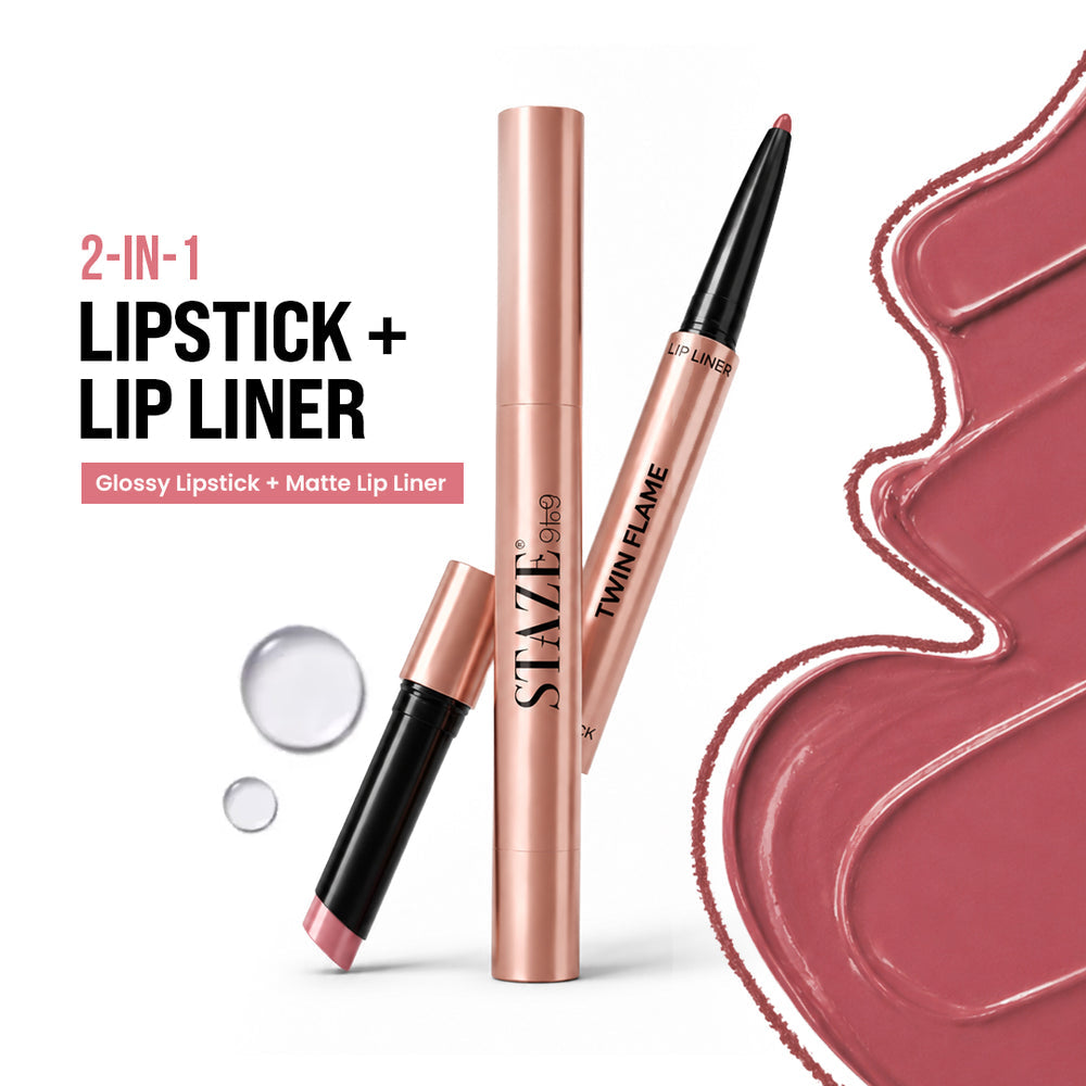 Twin Flame 2in1 Lipstick + Lip Liner 02 Soft Launch HIGH-SHINE GLOSSY LIPSTICK | TRANSFER-PROOF MATTE LIP LINER Selected Shade: 02 Soft Launch