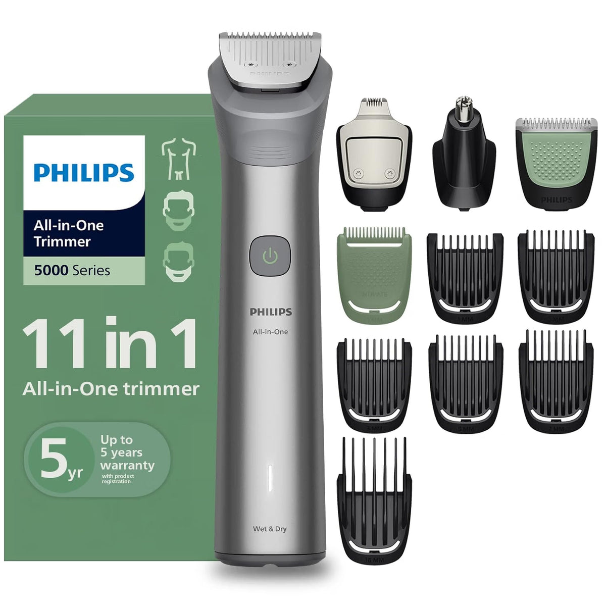 Philips India's No.1 Men's Trimmer* | Effortless styling | BeardSense Technology | All-in-One Grooming 11 in 1 Trimmer Kit- Face, Head, Body | IPX7 Waterproof M