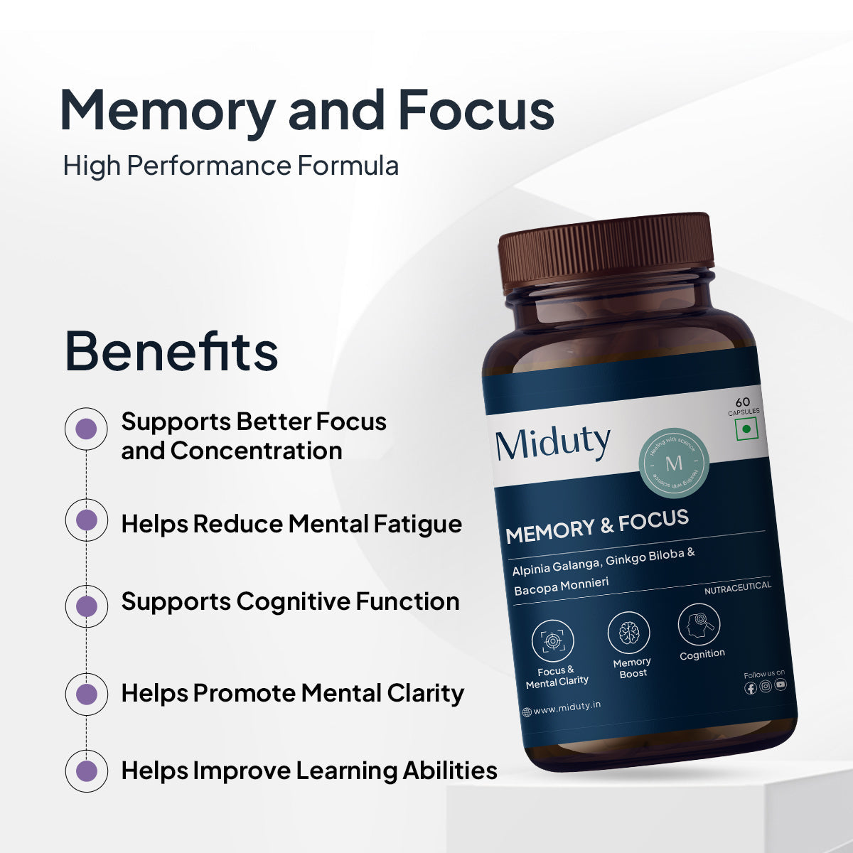 Miduty Memory & Focus | Caffeine-Free Formula For Extreme Alertness
